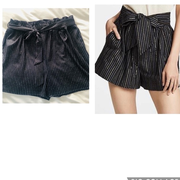 Plus 24 Wide leg paper bag waist belted Black/White Striped Shorts - Picture 13 of 13